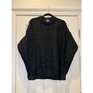 VTG Barbieri Knitwear Italy Fair‎ Isle Knit Sweater Men L Green Blue Wool Blend